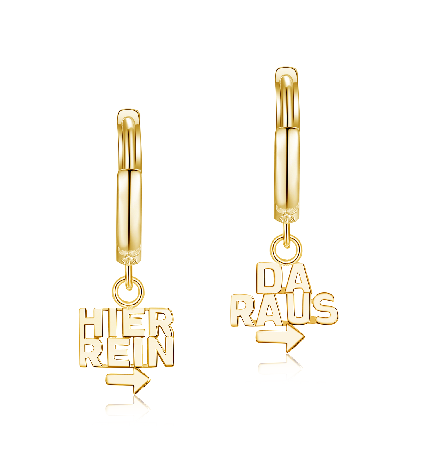 Silber 925 Creolen Spruch "Hier Rein Da Raus" - Witzige Statement Ohrringe