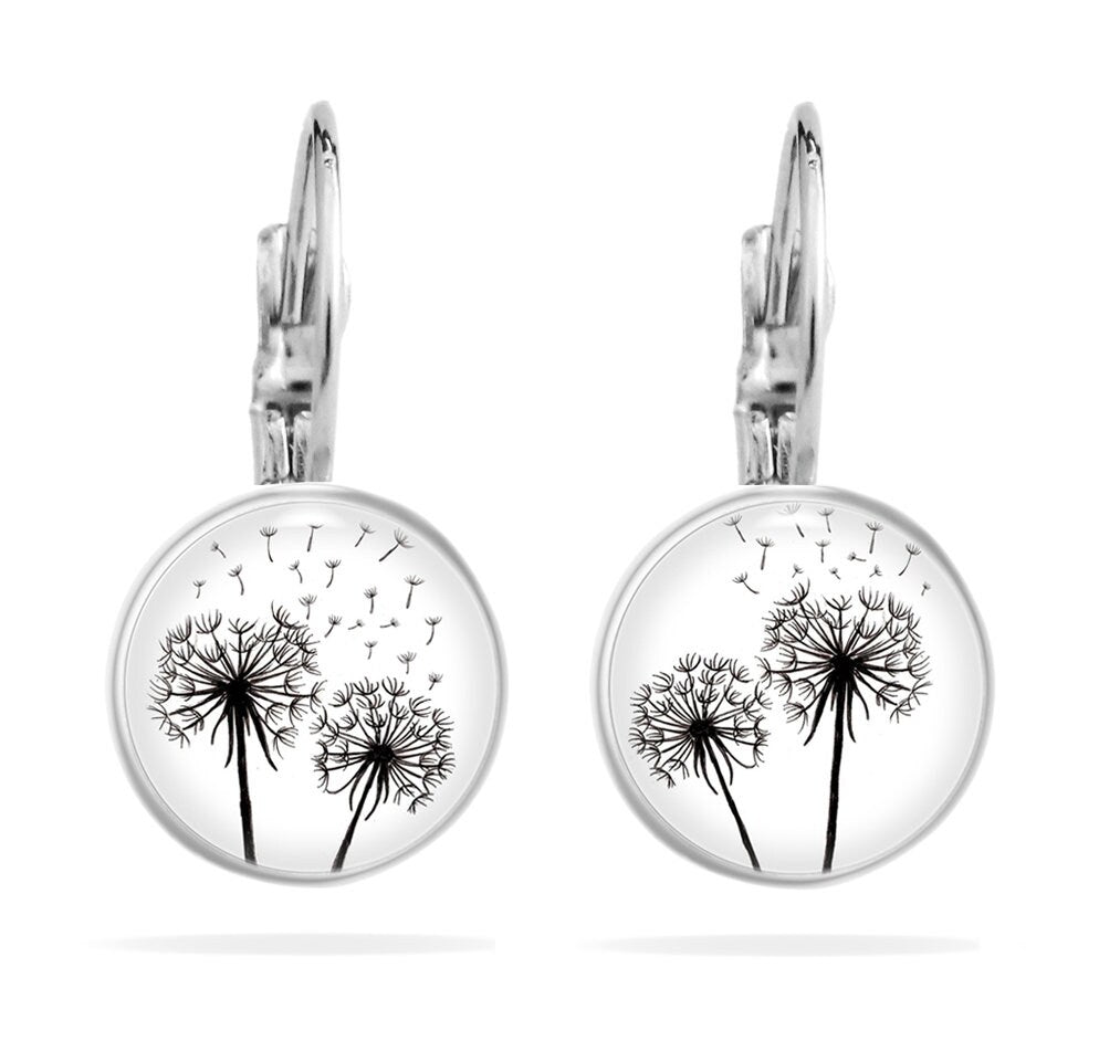 Ohrringe Pusteblume, Dandelion Earrings, Ohrringe Löwenzahn, Handgefertigter Statement Ohrringe, Ohrhänger Silver Edelstahl
