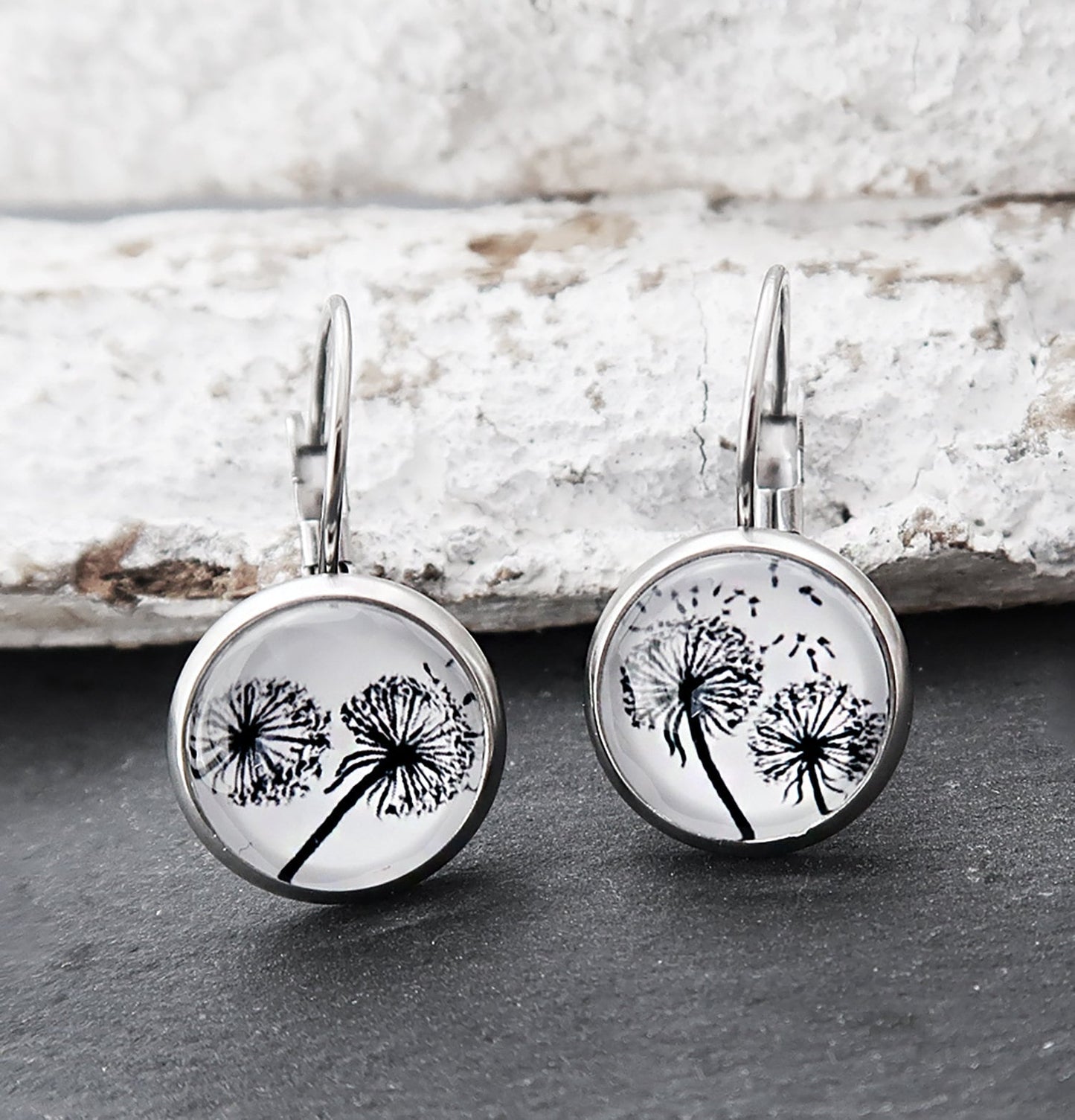 Ohrringe Pusteblume, Dandelion Earrings, Ohrringe Löwenzahn, Handgefertigter Statement Ohrringe, Ohrhänger Silver Edelstahl