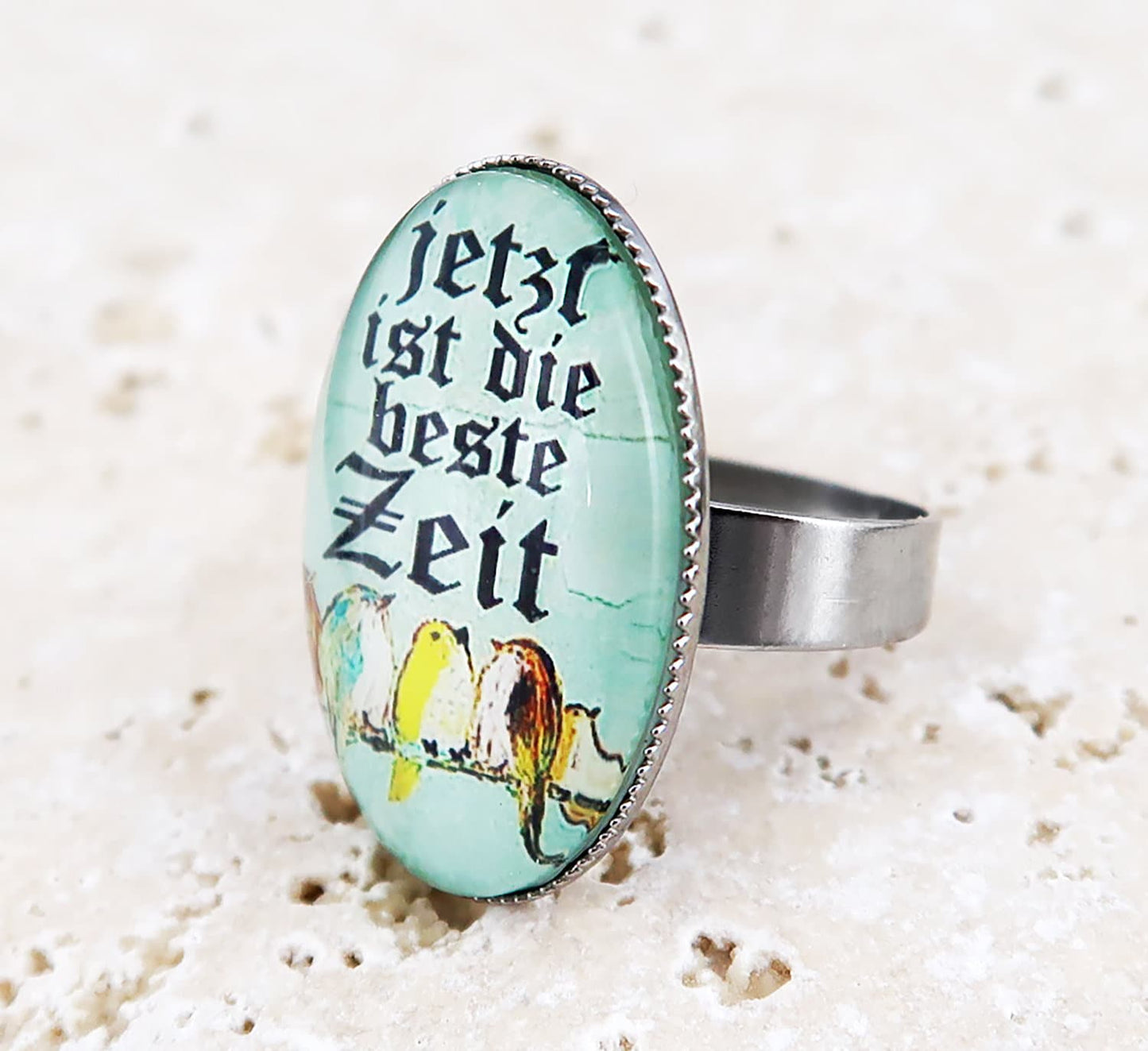 Ring Spruch "Jetzt ist die beste Zeit" , Statement Ring, Handgefertigte Schmuckstücke, Edelstahl Ringe Silber, Geschenke für sie