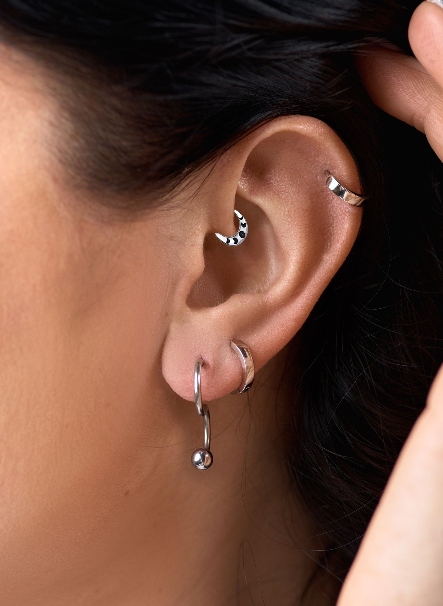 Mond Phase Daith Piercing Ring 16G, Knorpel Piercing, Sterling Silber Tragus, Helix Piercing, Boho Helix, Tragus Ring, Ohrpiercing Ring 8 mm