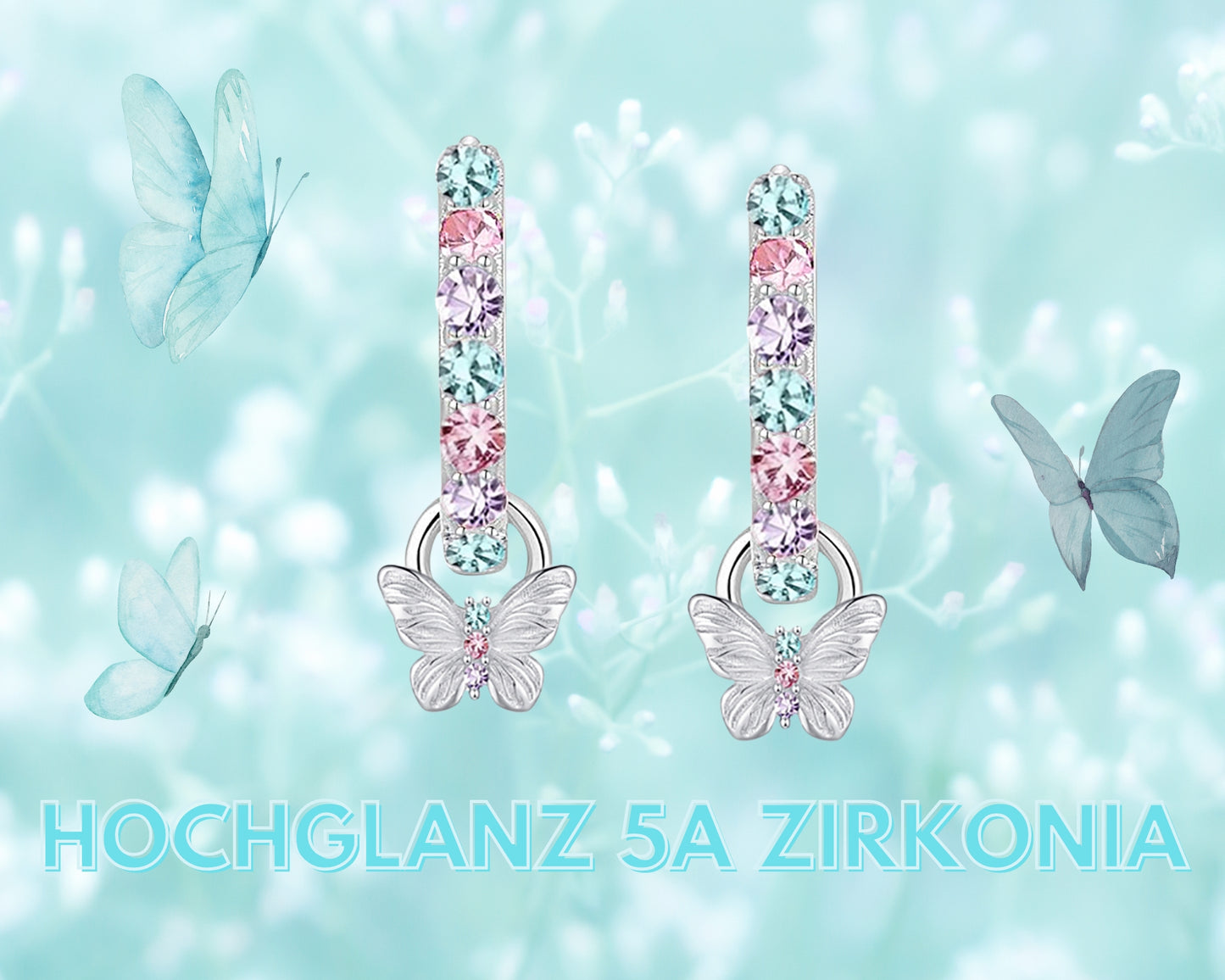 Schmetterling Ohrringe Silber 925 - Schmetterling Creolen mit Schmetterling Anhänger