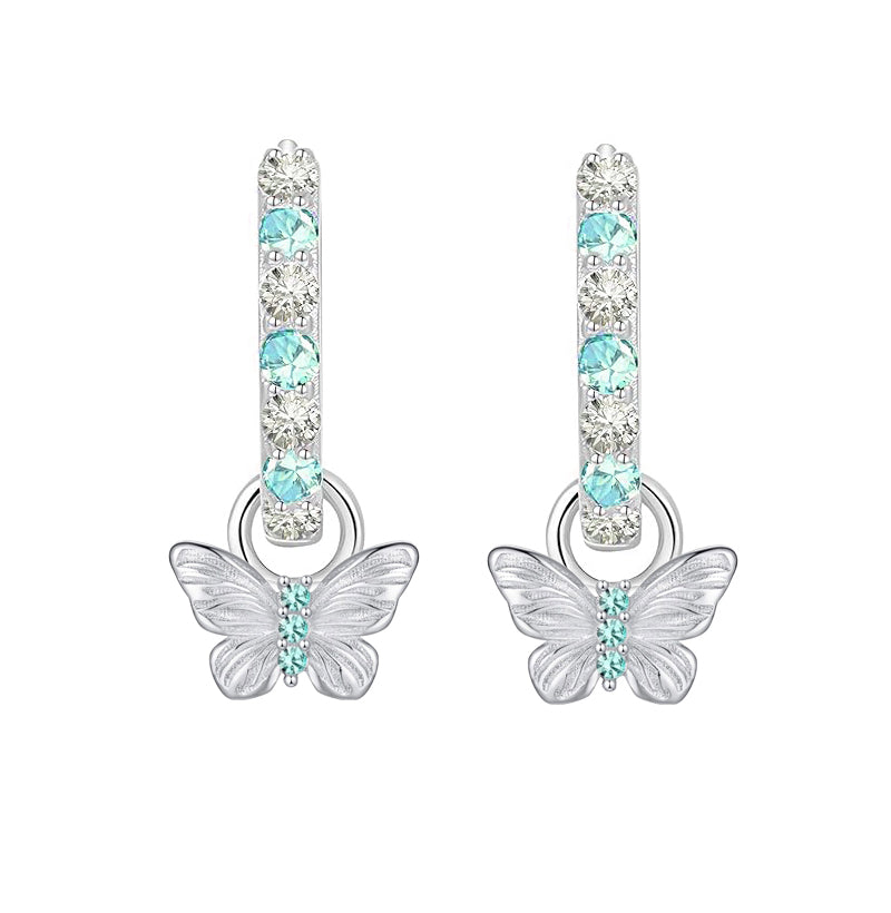 Schmetterling Ohrringe Silber 925 - Schmetterling Creolen mit Schmetterling Anhänger