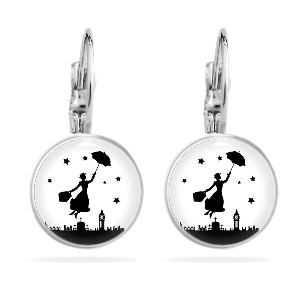 Mary Poppins Ohrringe, Lustige Witzige Ohrringe, Ohrhänger Silver Edelstahl, Geschenke für Frauen, Geschenke Geburtstag