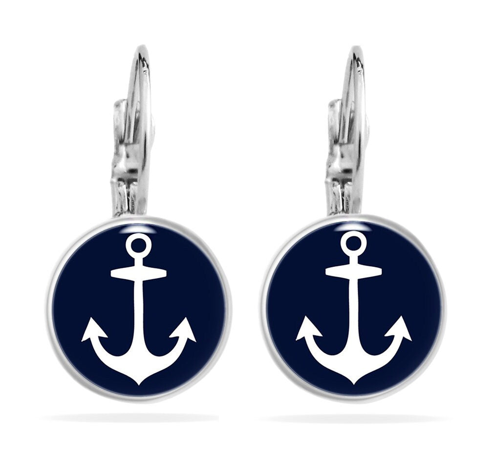 Ohrringe Anker Blau, Ohrringe Anker hängend, Niedliche Huggie Ohrringe, Ohrringe Maritim, Ohrhänger Silver Edelstahl, Anker Schmuck
