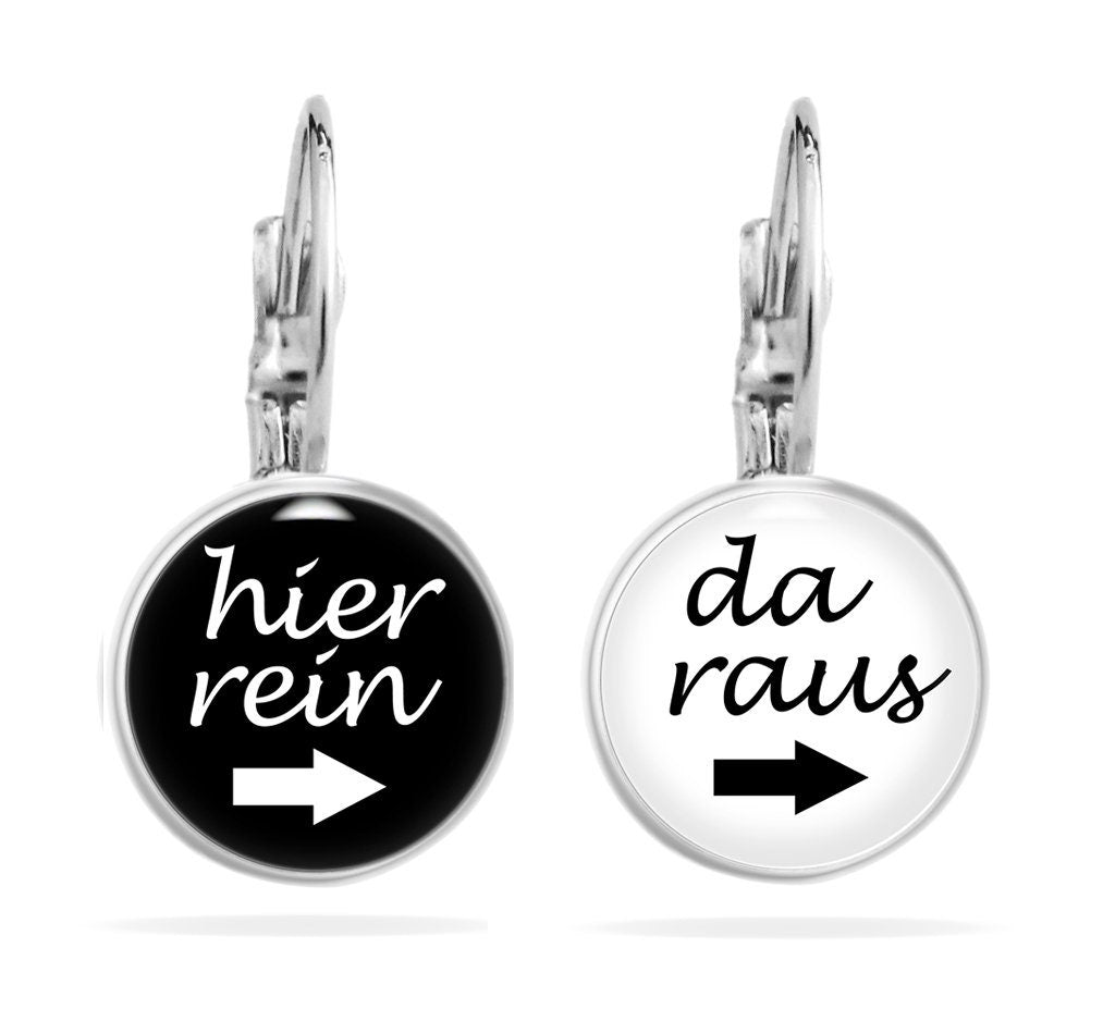 Statement Ohrringe, Ohrringe Spruch, Ohrringe Hier Rein Da Raus Schwarz Weiß, Ohrringe Lustig, Huggie Ohrringe, Teenager Mädchen Geschenk