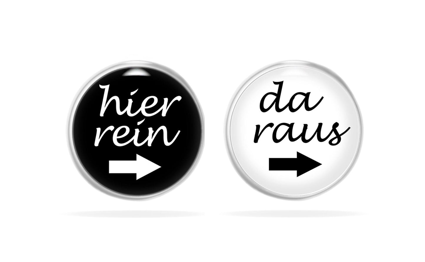 Ohrstecker Spruch, Hier Rein Da Raus, Ohrstecker Schwarz Weiß, Ohrstecker Lustig, Ohrstecker Herren, Geschenk für Damen Herren Mädchen