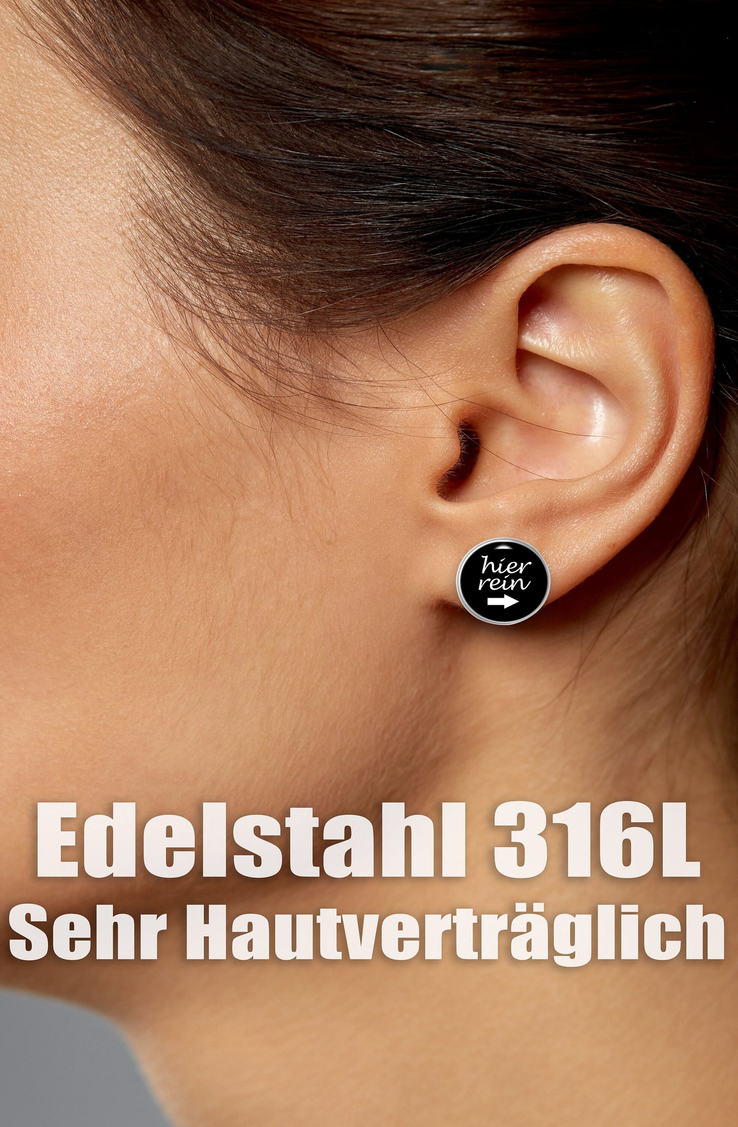 Ohrstecker Spruch, Hier Rein Da Raus, Ohrstecker Schwarz Weiß, Ohrstecker Lustig, Ohrstecker Herren, Geschenk für Damen Herren Mädchen