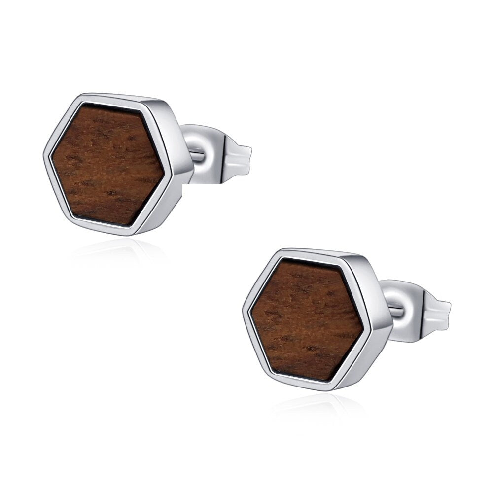Hexagon Ohrringe, Holz Ohrringe, Holz Ohrstecker, holzohrring Mann, Holzohrstecker, Herrenohrstecker, Holzschmuck, Geschenke für Frauen
