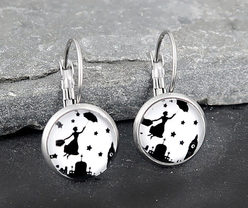 Mary Poppins Ohrringe, Lustige Witzige Ohrringe, Ohrhänger Silver Edelstahl, Geschenke für Frauen, Geschenke Geburtstag