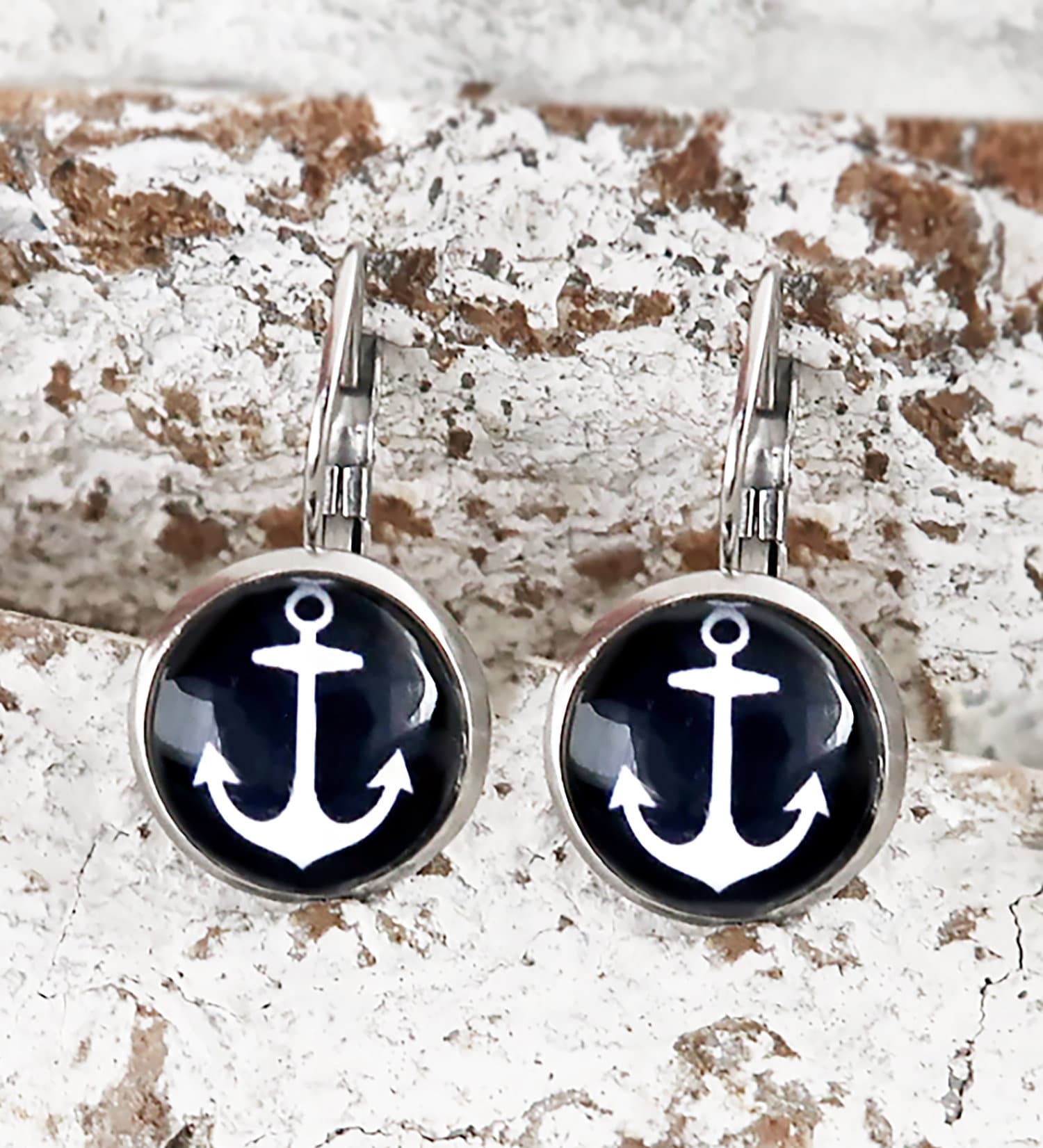 Ohrringe Anker Blau, Ohrringe Anker hängend, Niedliche Huggie Ohrringe, Ohrringe Maritim, Ohrhänger Silver Edelstahl, Anker Schmuck