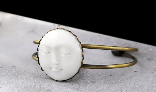 Mond Gesicht Armreif Bronze, Verstellbares Armreif, Schlichter Armreif, minimalistischer Armband, Geschenk für sie, Mama Geschenk