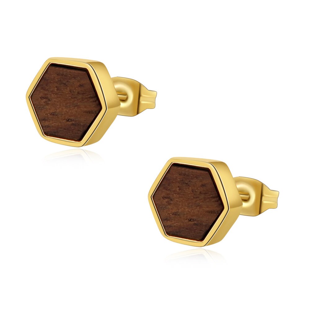 Hexagon Ohrringe, Holz Ohrringe, Holz Ohrstecker, holzohrring Mann, Holzohrstecker, Herrenohrstecker, Holzschmuck, Geschenke für Frauen