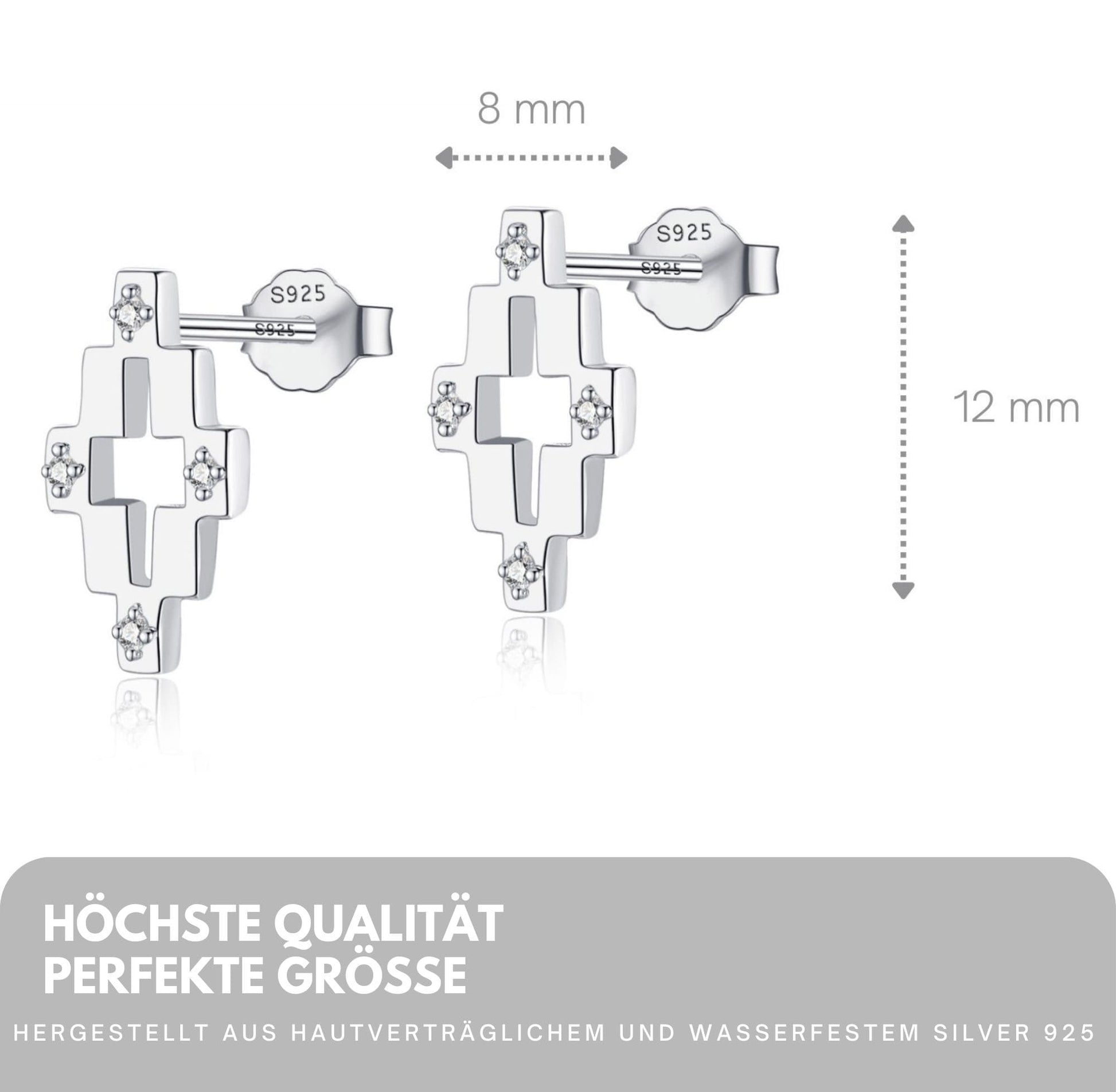 Kreuz Ohrringe, Art Deco Ohrringe, Marokkanische Boho Ohrringe, Geometrisch 925 Silber Ohrstecker, Zirkonia Kristall Ohrringe Silber 925