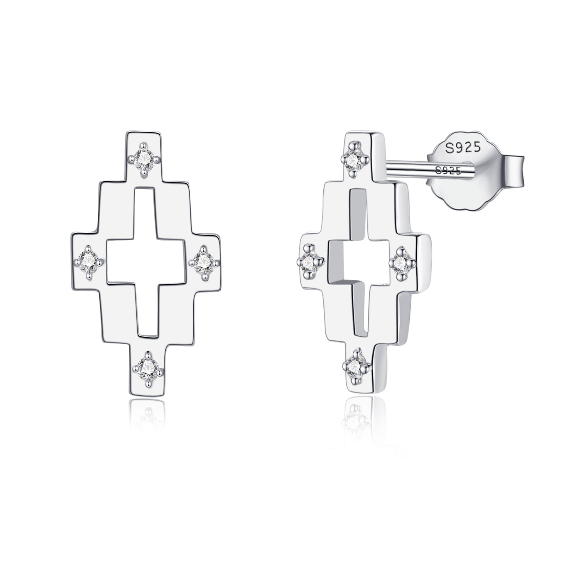 Kreuz Ohrringe, Art Deco Ohrringe, Marokkanische Boho Ohrringe, Geometrisch 925 Silber Ohrstecker, Zirkonia Kristall Ohrringe Silber 925