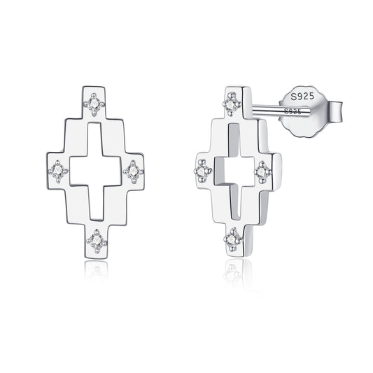 Kreuz Ohrringe, Art Deco Ohrringe, Marokkanische Boho Ohrringe, Geometrisch 925 Silber Ohrstecker, Zirkonia Kristall Ohrringe Silber 925
