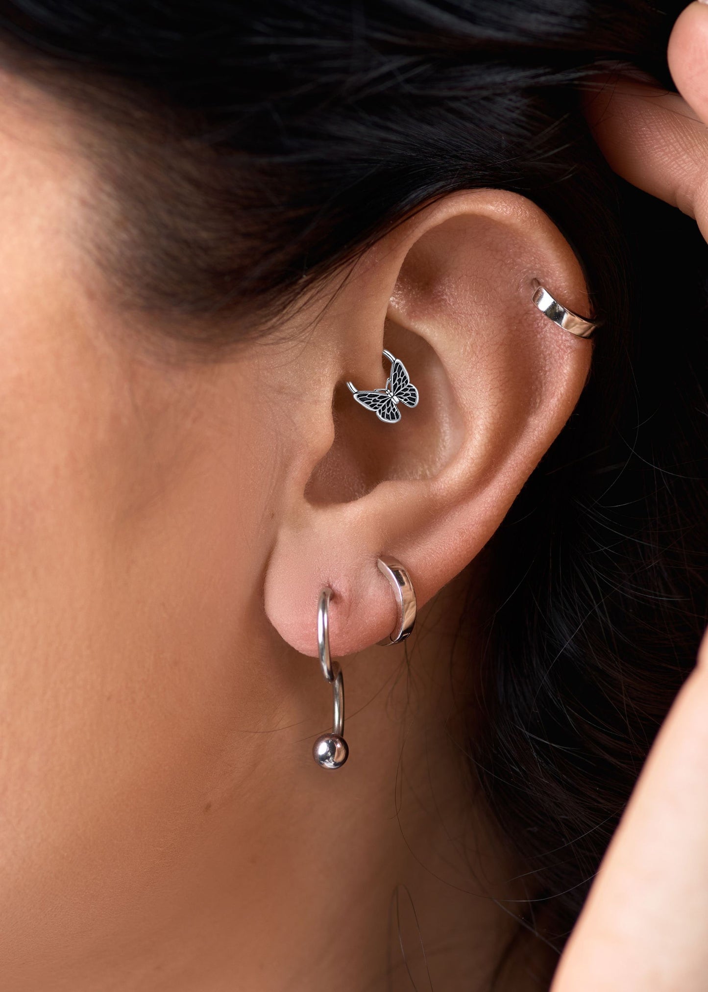 Schmetterling Helix Ring 16G, Knorpel Piercing, Sterling Silber Tragus, Helix Piercing, Boho Daith, Tragus Ring, Ohrpiercing Ring 8 mm