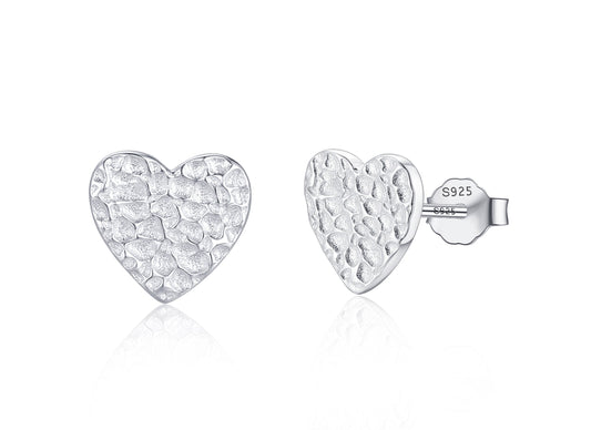 Herz Ohrringe, Gehämmerte Sterling Silber 925 Herz Ohrstecker, Minimalistische Ohrringe, Zierliche Schmuck, Ohrringe in Herzform
