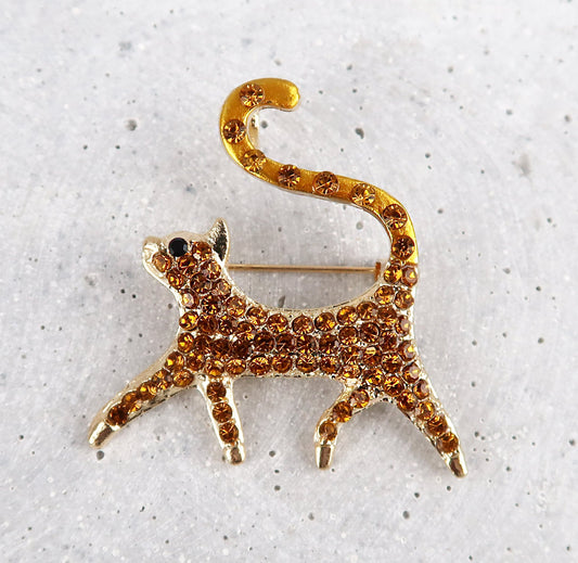 Brosche Katze Strass, Art Deco Brosche, Brosche Gold, Brosche Vintage, Vintage Schmuck, Geschenke für sie, Mama Geschenk