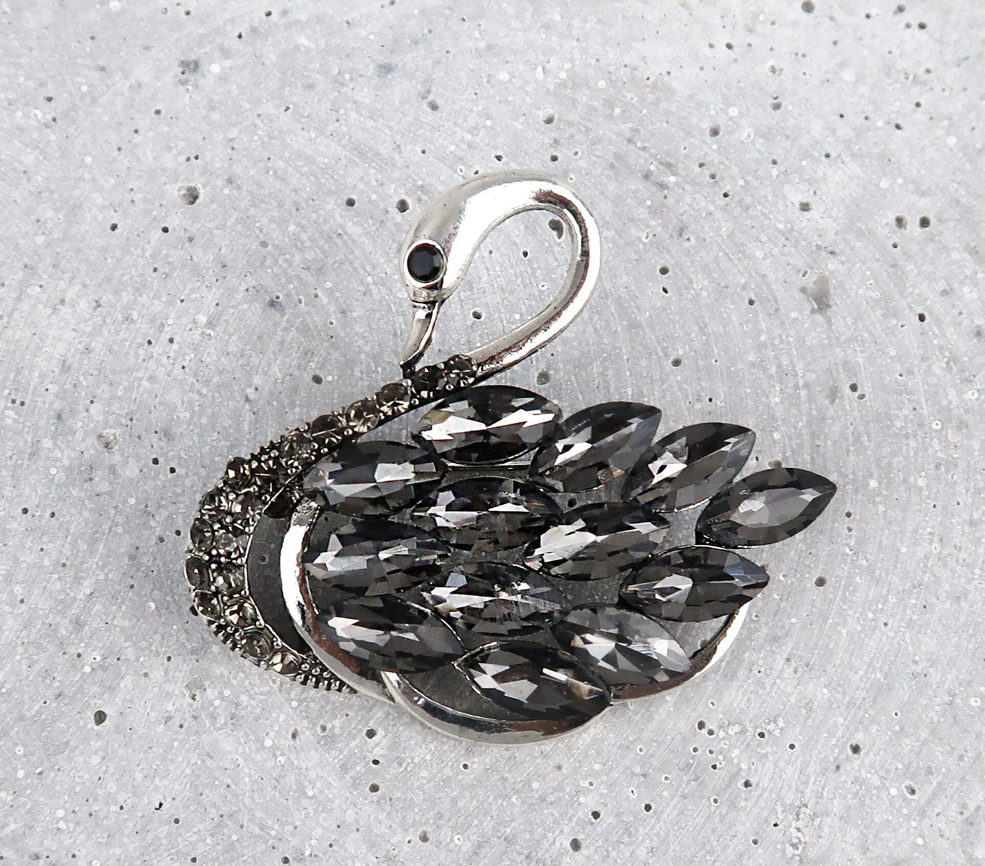 Brosche Schwan Schwarze Strass, Art Deco Brosche, Brosche Gold, Brosche Vintage, Vintage Schmuck, Geschenke für sie, Mama Geschenk