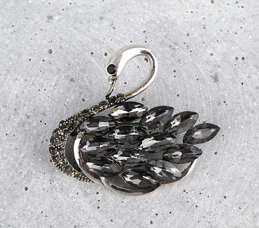 Brosche Schwan Schwarze Strass, Art Deco Brosche, Brosche Gold, Brosche Vintage, Vintage Schmuck, Geschenke für sie, Mama Geschenk