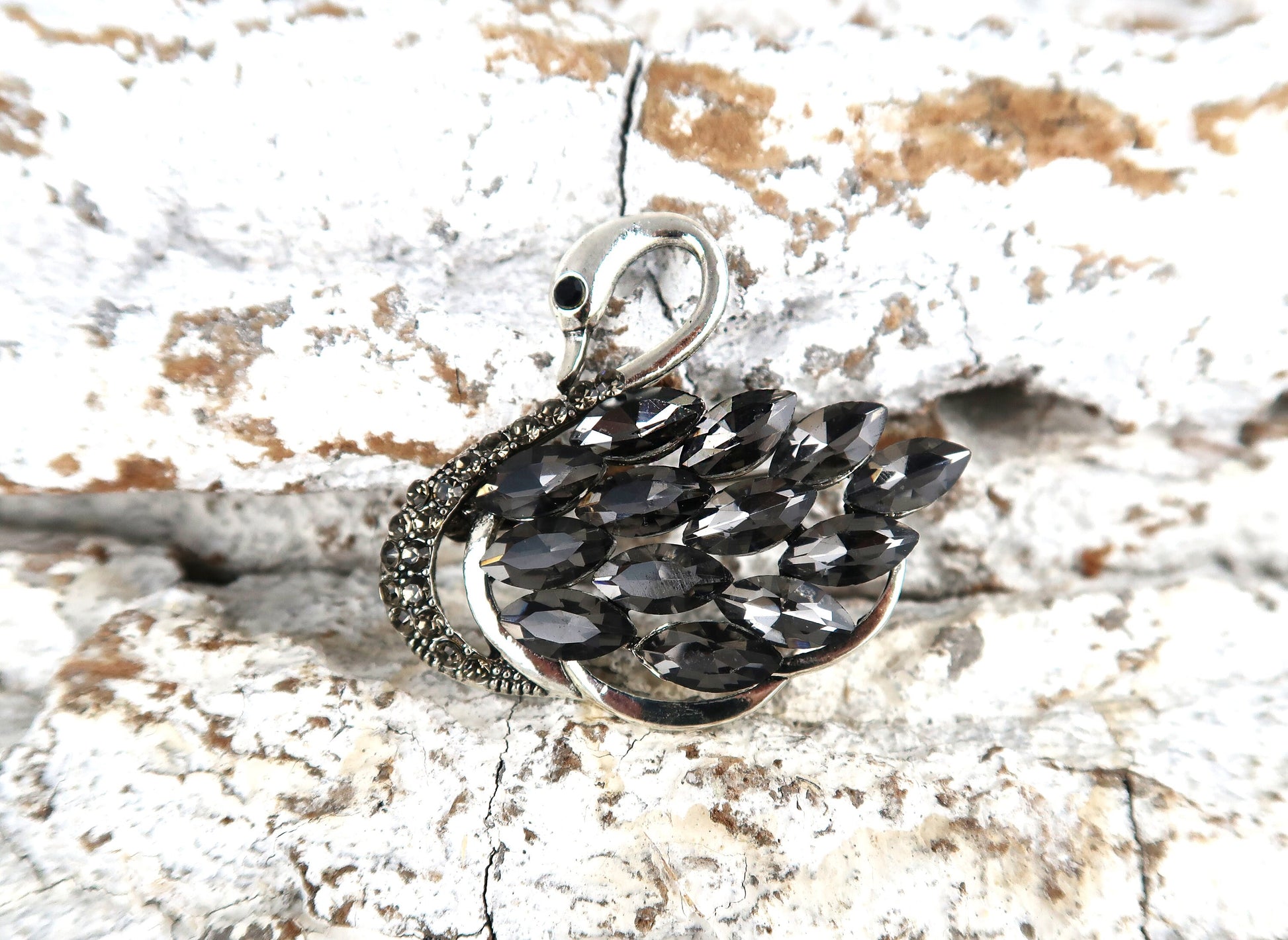 Brosche Schwan Schwarze Strass, Art Deco Brosche, Brosche Gold, Brosche Vintage, Vintage Schmuck, Geschenke für sie, Mama Geschenk