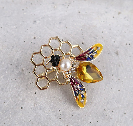Brosche Biene Strass, Art Deco Brosche, Brosche Gold, Brosche Vintage, Vintage Schmuck, Geschenke für sie, Mama Geschenk