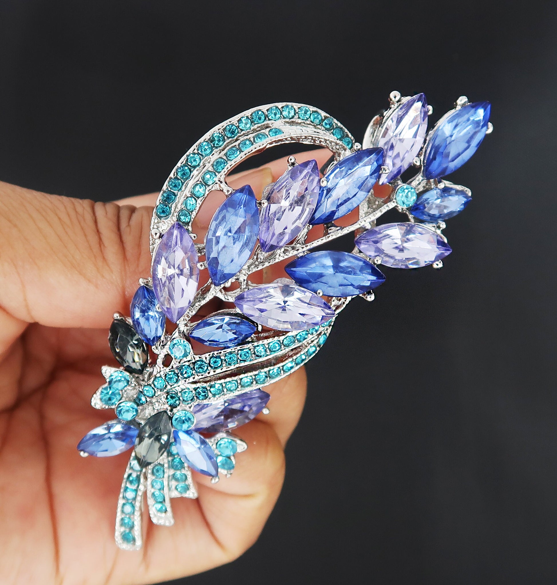Brosche Blau Strass, Art Deco Brosche, Brosche Silber, Brosche Vintage, Vintage Schmuck, Geschenke für sie, Mama Geschenk, Brooch Pin