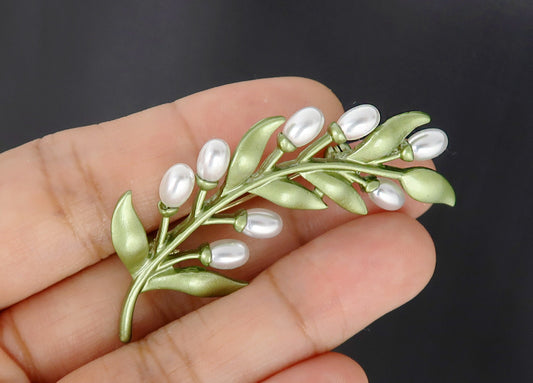 Brosche Blatt Grün, Brosche Perlen, Brooch Pins, Brosche Vintage, Vintage Schmuck, Geschenke für sie, Mama Geschenk