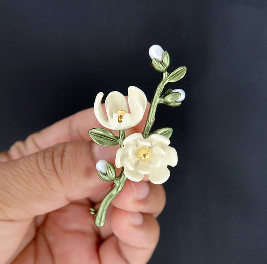 Brosche Blatt Blüte, Brosche Perlen, Brooch Pins, Brosche Vintage, Vintage Schmuck, Geschenke für sie, Mama Geschenk