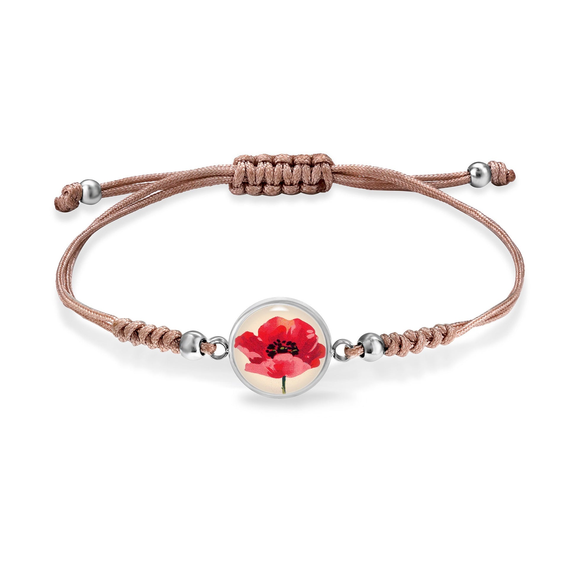 Mohnblumenarmband, Armband Makramee, Rote Mohnblumen Stoff Armband Damen, Mohn schmuck, Handgemachter Schmuck, Geschenke für sie