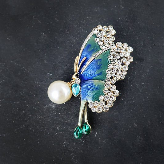 Schmetterling Brosche Perlen, Art Deco Brosche, Brosche Gold, Brosche Vintage, Vintage Schmuck, Geschenke für sie, Mama Geschenk