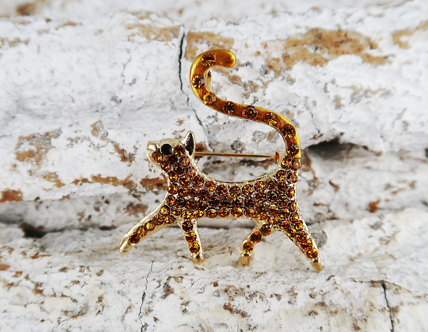 Brosche Katze Strass, Art Deco Brosche, Brosche Gold, Brosche Vintage, Vintage Schmuck, Geschenke für sie, Mama Geschenk