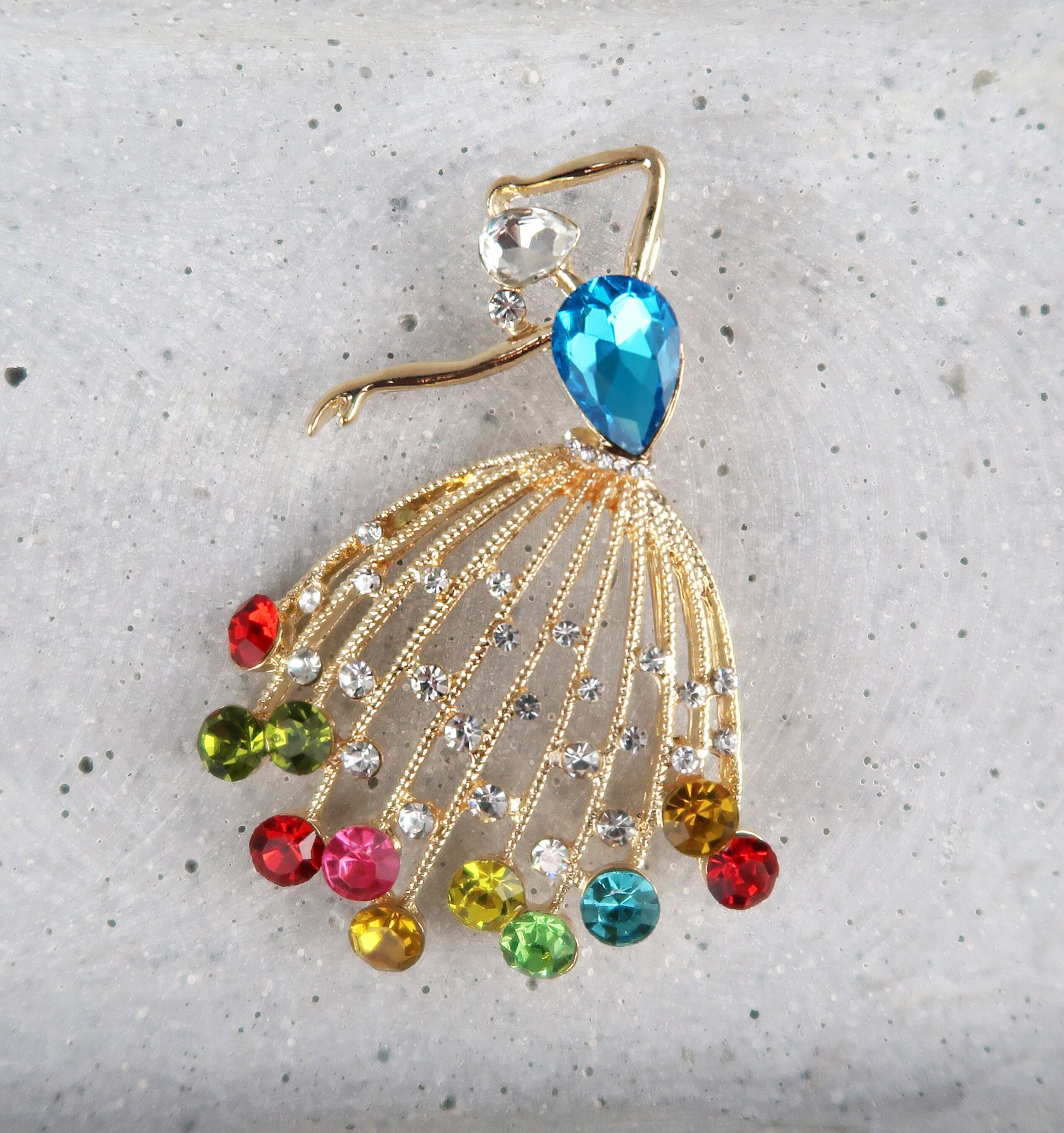 Brosche Tanz Mädchen Strass, Art Deco Brosche, Brosche Gold, Brosche Vintage, Vintage Schmuck, Geschenke für sie, Mama Geschenk