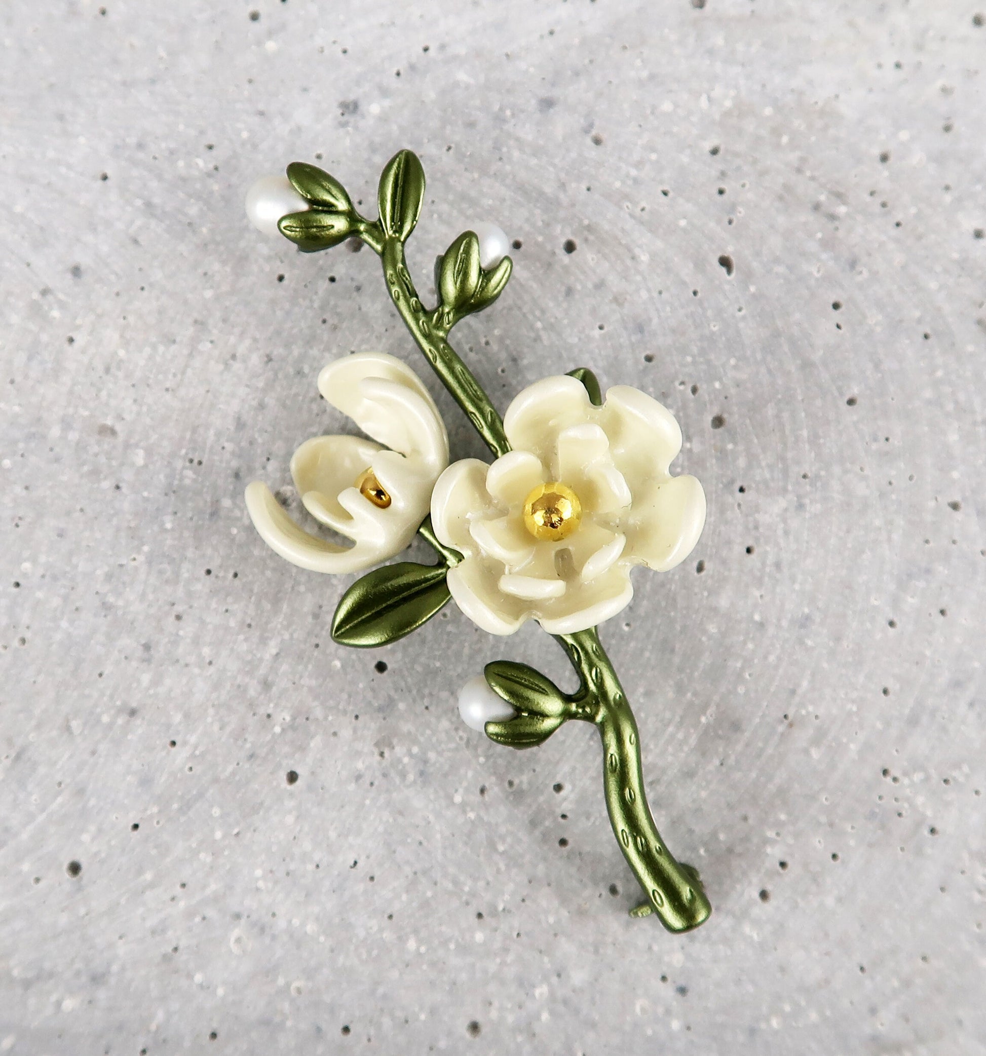 Brosche Blatt Blüte, Brosche Perlen, Brooch Pins, Brosche Vintage, Vintage Schmuck, Geschenke für sie, Mama Geschenk