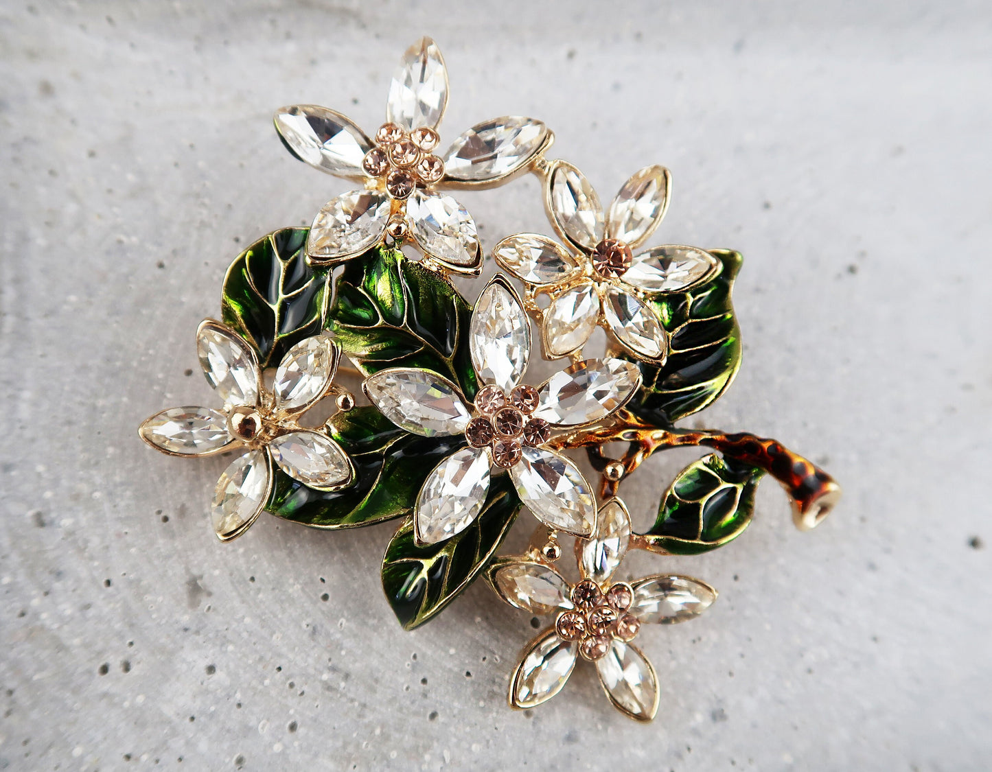 Brosche Vintage, Brosche Blumen Strass, Art Deco Brosche, Brosche Gold, Vintage Schmuck, Geschenke für sie, Mama Geschenk, Brooch Pin