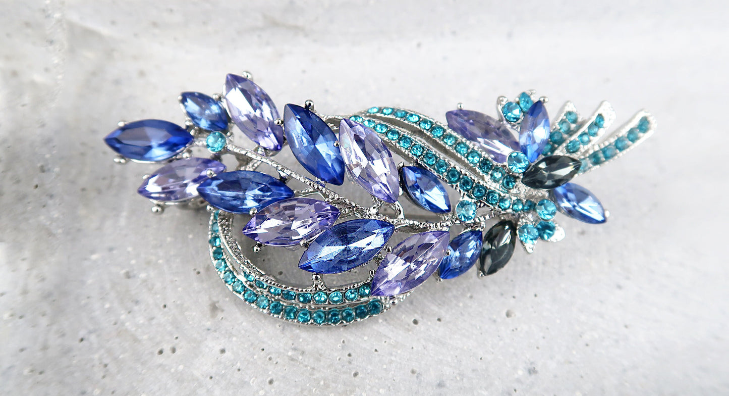 Brosche Blau Strass, Art Deco Brosche, Brosche Silber, Brosche Vintage, Vintage Schmuck, Geschenke für sie, Mama Geschenk, Brooch Pin