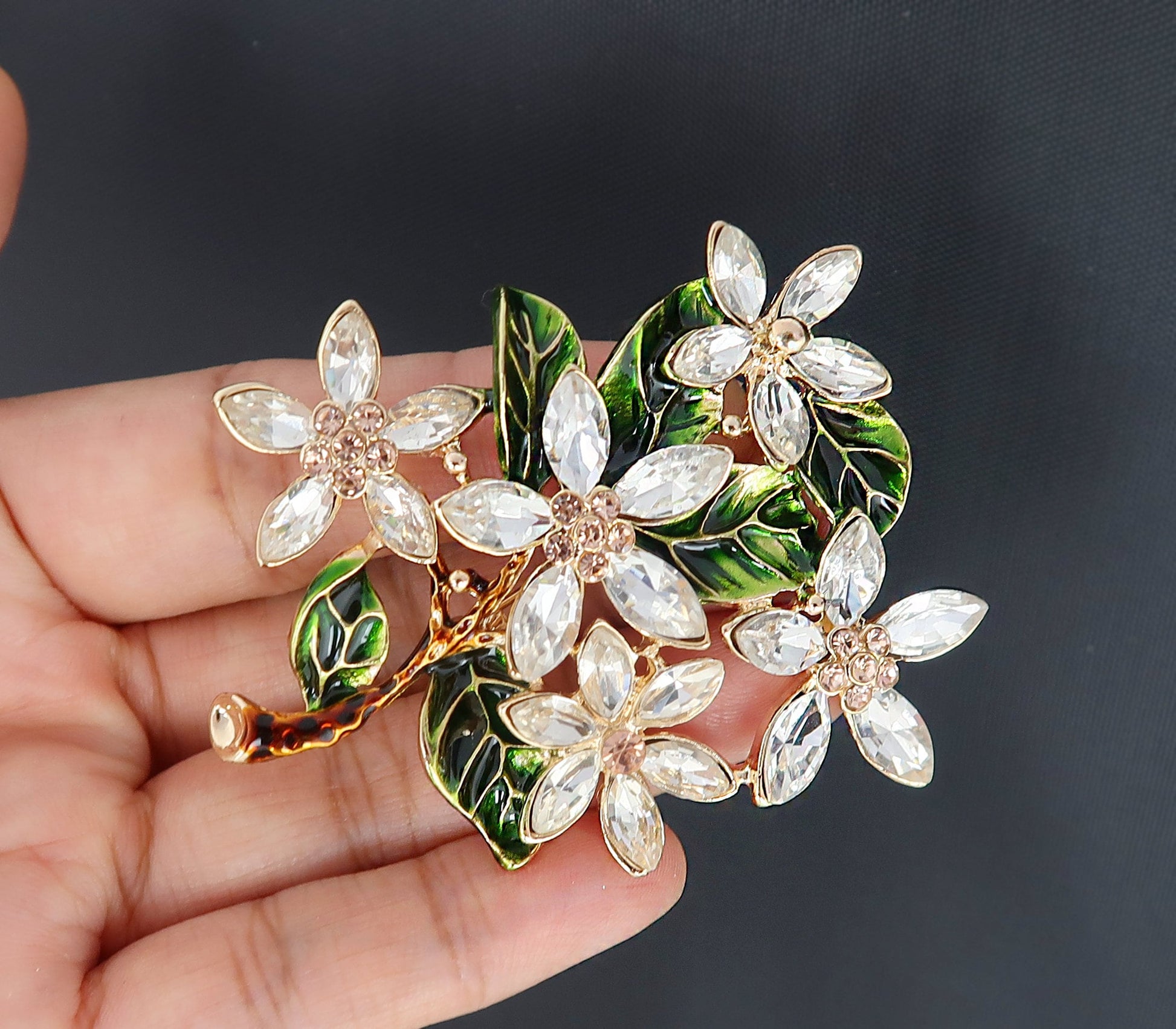 Brosche Vintage, Brosche Blumen Strass, Art Deco Brosche, Brosche Gold, Vintage Schmuck, Geschenke für sie, Mama Geschenk, Brooch Pin